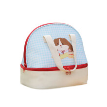 Insulated Bag Cartoon Cats Lunch Bag Lovely Lunch Box-Blue Grid