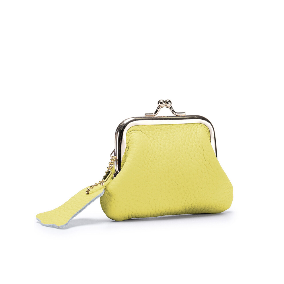 Yellow Leather Coin Purse Small Wallets Change Purse With Kiss