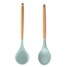 Ustensile de gătit din silicon verde avocado, spatule de bucătărie antiaderente rezistente la căldură, mâner din lemn, ușor de curățat,