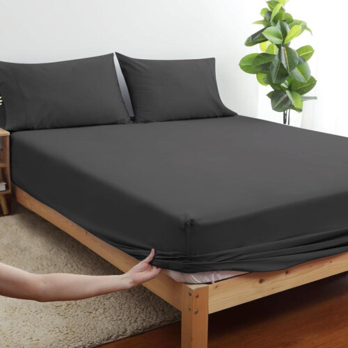 (Charcoal, King) Extra Deep Premium Quality Microfiber Fitted Bed Sheets - Available in 25cm, 40cm & Jersey 30cm Deep Options,