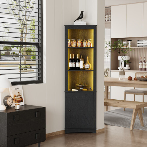 Living And Home LED Bookcase Corner Storage Shelf Wine Storage Cabinet