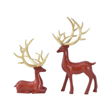 Christmas Reindeer Figurine Set Resins Craft Deer Statues-Red