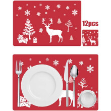 Weihnachtliches Tischzubehör, abwaschbare, hitzebeständige PVC-Tischsets und Untersetzer, rutschfest, leicht zu reinigen, für drinnen und