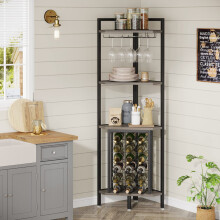 Freestanding Corner Wine Rack with Glass Holder and Bottle Storage
