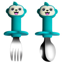 Babybesteck mit strukturierter Oberfläche, ergonomischer Griff, BPA-freies Silikon-Babybesteck, Edelstahlbesteck, antibakterielles Design, leicht zu