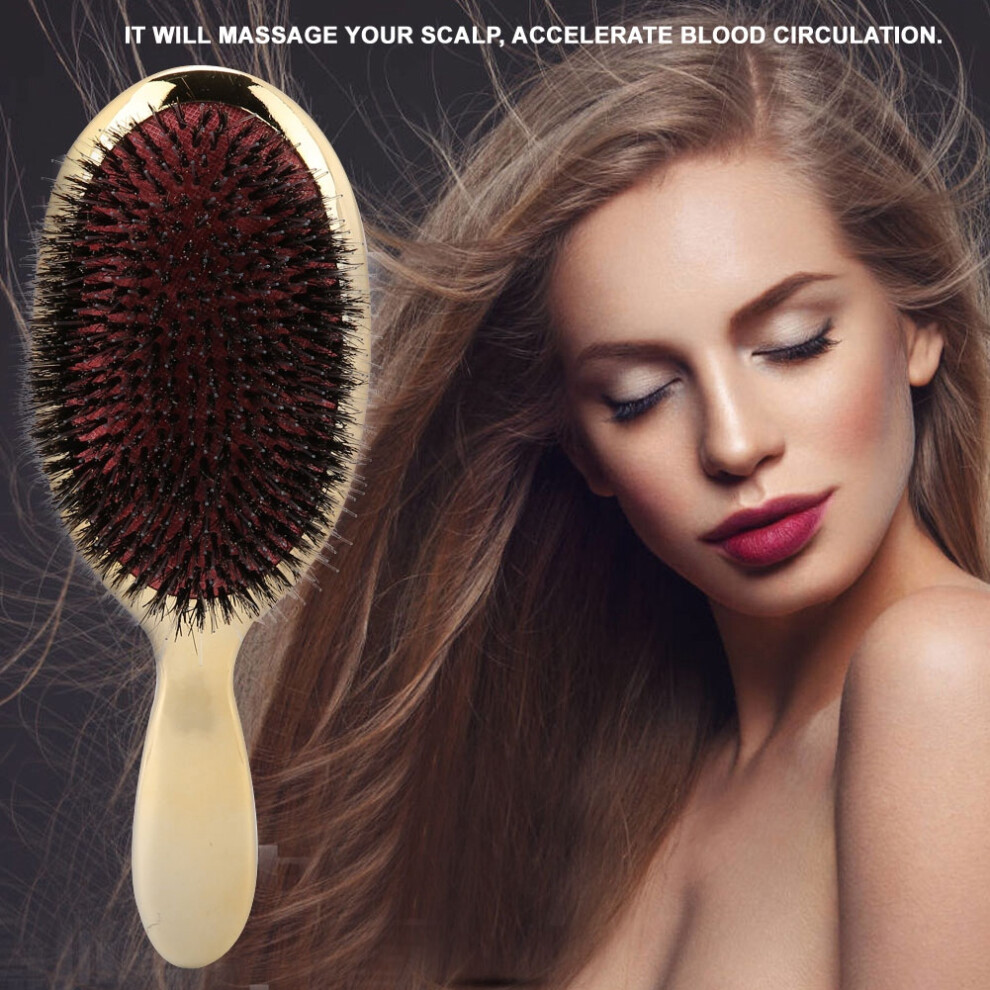Hair Brush with Oval Nylon Bristles Gold Anti-Static and Portable