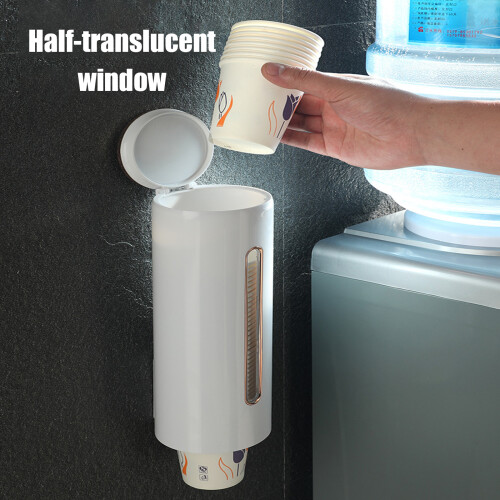 Wall Mounted Automatic Cup Dispenser Plastic Storage-White 1