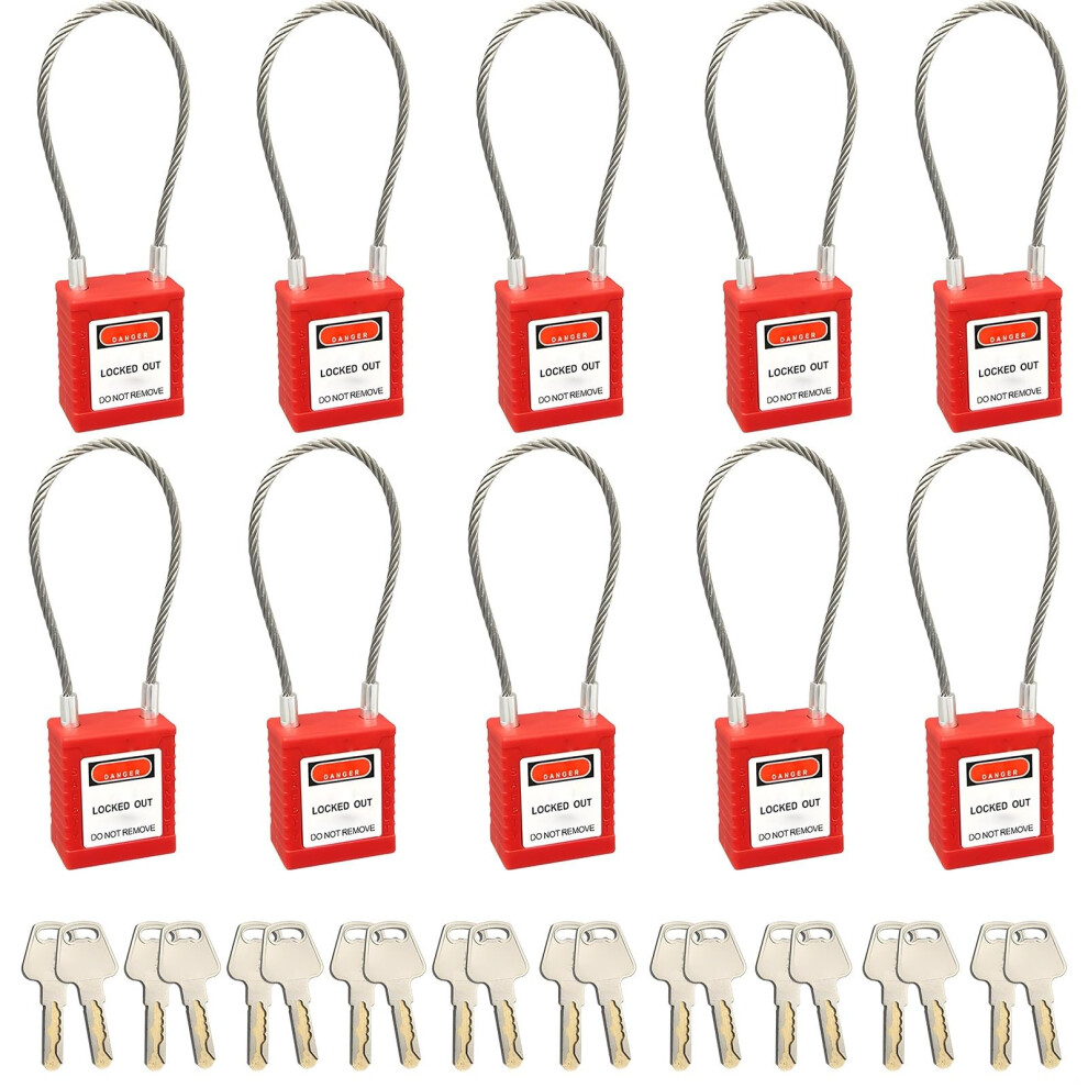 Industrial Safety Padlocks, 90 Mm Cable, 10 Pcs Lockout Steel Cable Locks, Keyed Differently, Electrical Secure Locks-image-OPC-PN55FSX-NEW