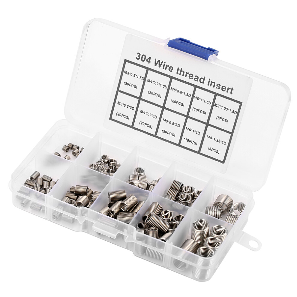 Stainless Steel Ss304 M3-M8 Coiled Thread Inserts 150Pcs For Metal Projects 4971362709282