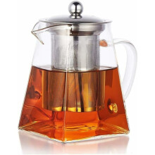 Komfyrtålig, klar glasstekanne med infuser. Tekanne i borsilikatglass. Avtakbar sil i rustfritt stål. Varmebestandig glass. Mikrobølgeovnssikker.