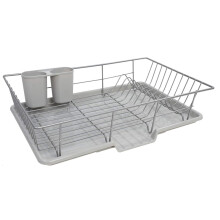 Oppvaskstativsett med avtakbar avrenningsskuff, lett å rengjøre kjøkkentørkestativ med bestikkholder, elegant og moderne design med solid