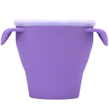 Copos dobráveis de silicone para lanches de bebês, feitos de silicone macio livre de BPA com tampa segura, recipiente para lanches à prova de