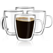 Tasses à café compatibles lave-vaisselle, tasses en verre borosilicate à double paroi avec anse, résistantes à la chaleur et compatibles