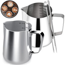 Barista minőségű tejhabosító kanna Coffee Arthoz, cseppmentes kifolyóval, dupla méretű tejhabosító kancsó ergonomikus kialakítással,