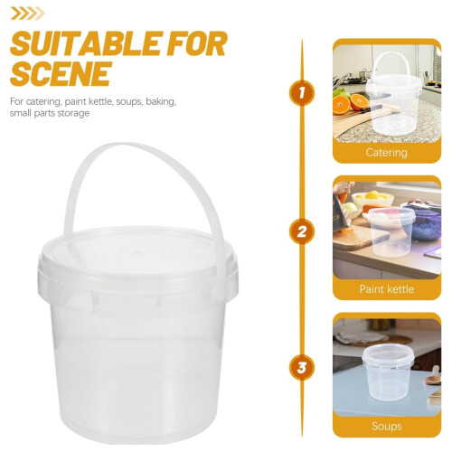 Round Plastic Bucket with Lid, Sturdy Handle for Secure Grip, Stackable Design Saves Space, Lightweight Yet Durable Build, Transparent Container for V 2