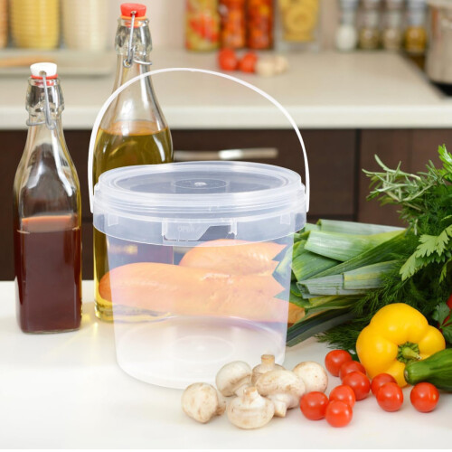 Round Plastic Bucket with Lid, Sturdy Handle for Secure Grip, Stackable Design Saves Space, Lightweight Yet Durable Build, Transparent Container for V 1
