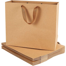 Bolsas de papel Kraft marrón reciclables de alta calidad, bolsas grandes de papel Kraft con asas de tela, asas duraderas y papel Kraft resistente,