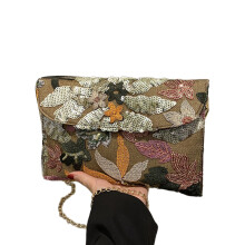 Fashionable Summer Woven Clutches Bag With Sequins-brown