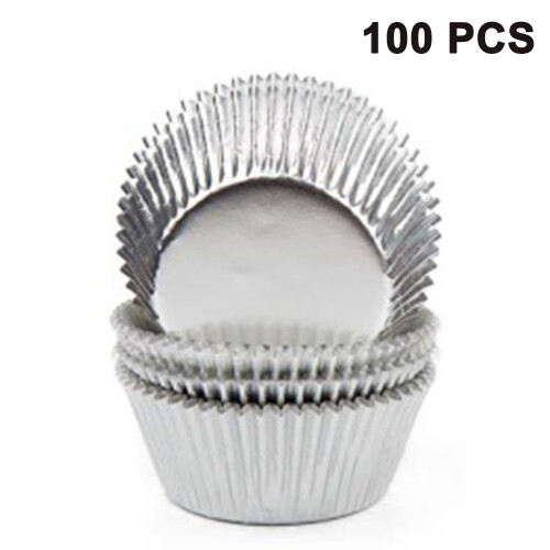 Ασημένιες θήκες για cupcakes από αλουμινόχαρτο, 100 τεμάχια, υψηλής ποιότητας, πιο