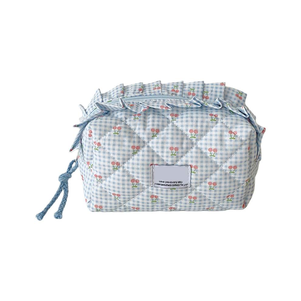 Plaids Makeup Bag,Portable Travel Cosmetic-Blue