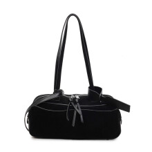 Modische Damen-Schultertaschen aus Wildleder, große-Schwarz