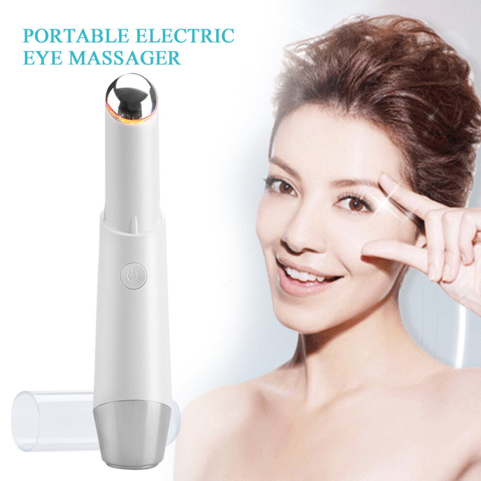 White Portable Electric Eye & Lip Massager With Photon Therapy, Hot Compress, 12,000 Vibration,