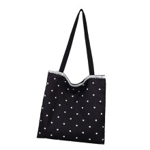 Delicate Lace Accent Underarm Purse Soft-Black Polka dots