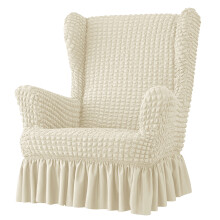 Plaids Wingbacks Chair Covers for Living Room-Beige Color