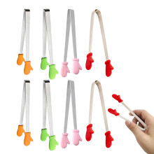 Pinces colorées pour enfants, pinces alimentaires en forme de gant de 12,5 cm pour la cuisine, en acier inoxydable et silicone, parfaites pour les