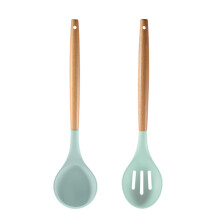 Ustensile de bucătărie din silicon gourmet, mâner din lemn rezistent la căldură pentru răsturnare fără zgârieturi, include design ergonomic,