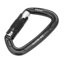25KN Aluminium Sicherheits-Schnappkarabiner D-Sicherung für Klettern & Rettung (Schwarz, 9,9cm)