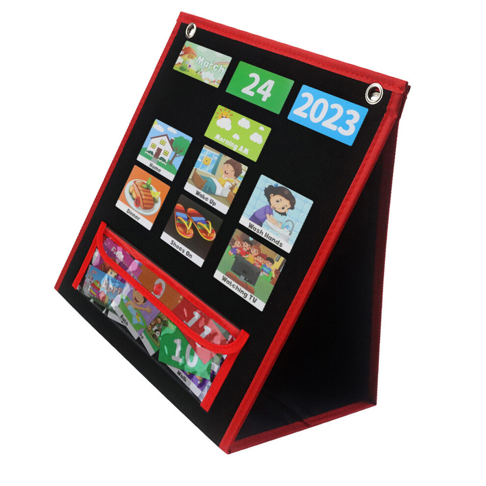 Children Visual Schedule Chore Pocket Chart Daily Routine- Black 7754000385621