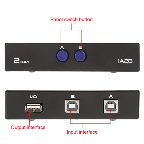 USB 2.0 Manual Sharing Switch 2/4 Port for PC Printer Scanner Durable Black