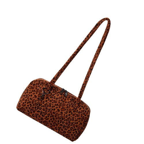 Checkered Shoulder Bag Suedes Underarm-Brown leopard patter
