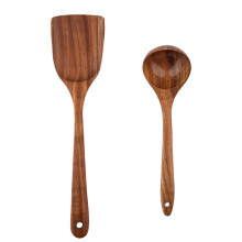 Set de gătit din lemn de tec cu model unic de fibre, ustensile durabile din lemn masiv pentru vase antiaderente, ustensile din lemn masiv de tec