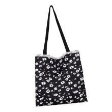 Delicate bloemenpint onderarmtas Premium canvas-Zwarte bloemen