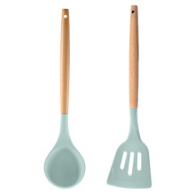 Ustensile de gătit din silicon verde avocado, spatule de bucătărie antiaderente cu mâner din lemn rezistente la căldură, ustensile de gătit