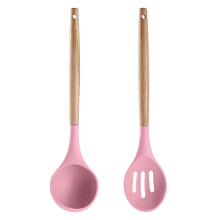 Capodoperă culinară: Set de tacâmuri de bucătărie din silicon, vase antiaderente, mâner din lemn masiv, lavabile în mașina de spălat vase,