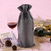 12pcs Gray Linen Wine Bags 14.5*34.5cm Elegant Drawstring Cover