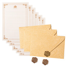 6Pcs Letter Paper 3 Matching Envelopes 3 Seal Stamp-Beige1