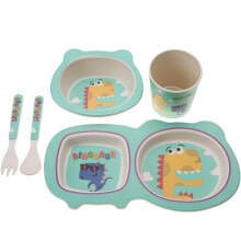 Conjunto de jantar de fibra de bambu ecológico, leve e livre de BPA, com design antiderrapante, ideal para crianças pequenas. Inclui garfo,