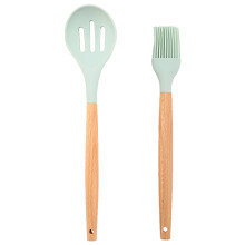 Set de ustensile de gătit antiaderente, spatulă din silicon rezistentă la căldură cu mâner ergonomic din lemn, spatulă de bucătărie