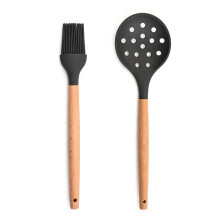 Cuchara ranurada para utensilios de cocina antiadherentes, colador de espumadera resistente al calor con mango ergonómico de madera, diseño de una