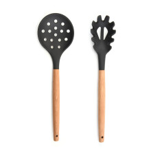 Hittebestendige siliconen kookgerei set, keukengereedschap met houten handvat voor antiaanbakpannen, BPA-vrije siliconen spatel en lepel set van