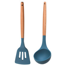 Set de ustensile de bucătărie din silicon rezistente la căldură, ustensile de gătit antiaderente, mâner din lemn, design rafinat, ustensile