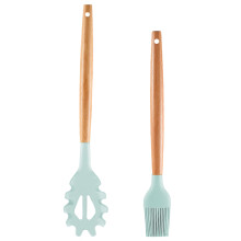 Set de ustensile de bucătărie profesionale, ustensile de gătit din silicon de înaltă calitate pentru vase antiaderente, mâner din lemn natural