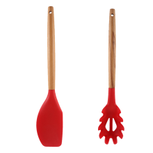 Set de ustensile de bucătărie Culinary Expert, ustensile din silicon pentru vase antiaderente, mâner ergonomic din lemn, economisește spațiu și