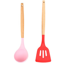 Set de spatule din silicon, ustensile de gătit rezistente la căldură cu mâner ergonomic din lemn pentru vase antiaderente, silicon rezistent la