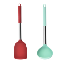 Set de silicon rezistent la căldură, potrivit pentru mașina de spălat vase, vase de gătit antiaderente, mâner din oțel inoxidabil, ustensile