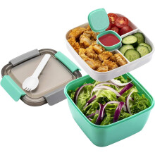 Saladebakjes voor gezond eten, lekvrije saladeschalen van 1500 ml met 3 compartimenten, gegarandeerde versheid, veilig materiaal, gemakkelijk mee te